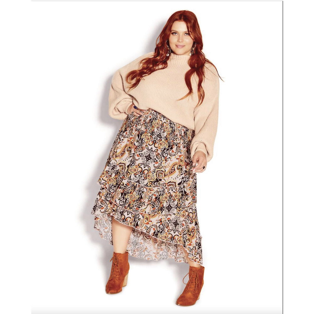 City Chic Desert Bloom Printed Ruffled Skirt Plus-Size 18